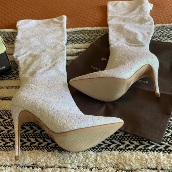 pleaser arctic court order thigh high boots holo holo silver size 7 - Picture 2 of 5